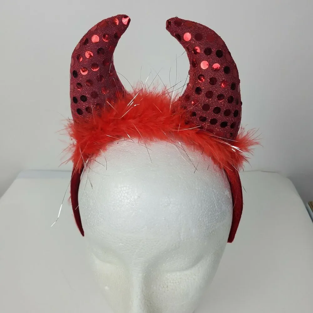 Red Sequin Devil Horn Headband Halloween Costume Accessory